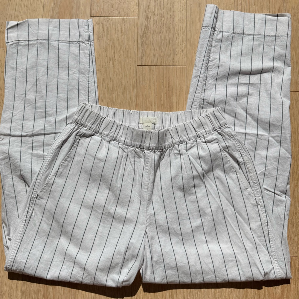 Arket White Pants with Black Pinstripes